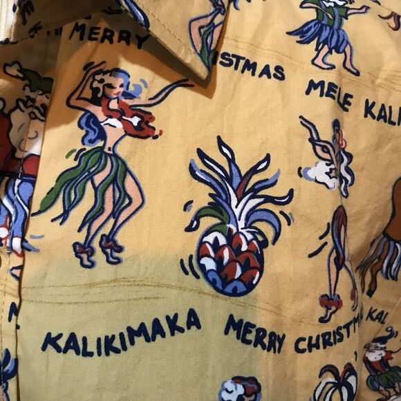 Kahala Hawaiian Men's Christmas Santa Short Sleeve Shirt Hula Girls Reindeer Med - Picture 5 of 12